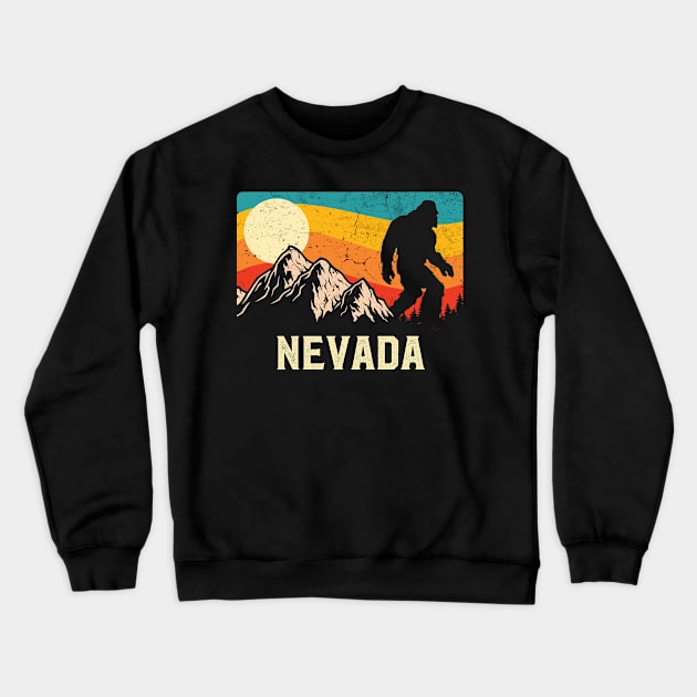 Nevada Bigfoot Sasquatch Mountains Retro Hiking Crewneck Sweatshirt by TheBeardComic